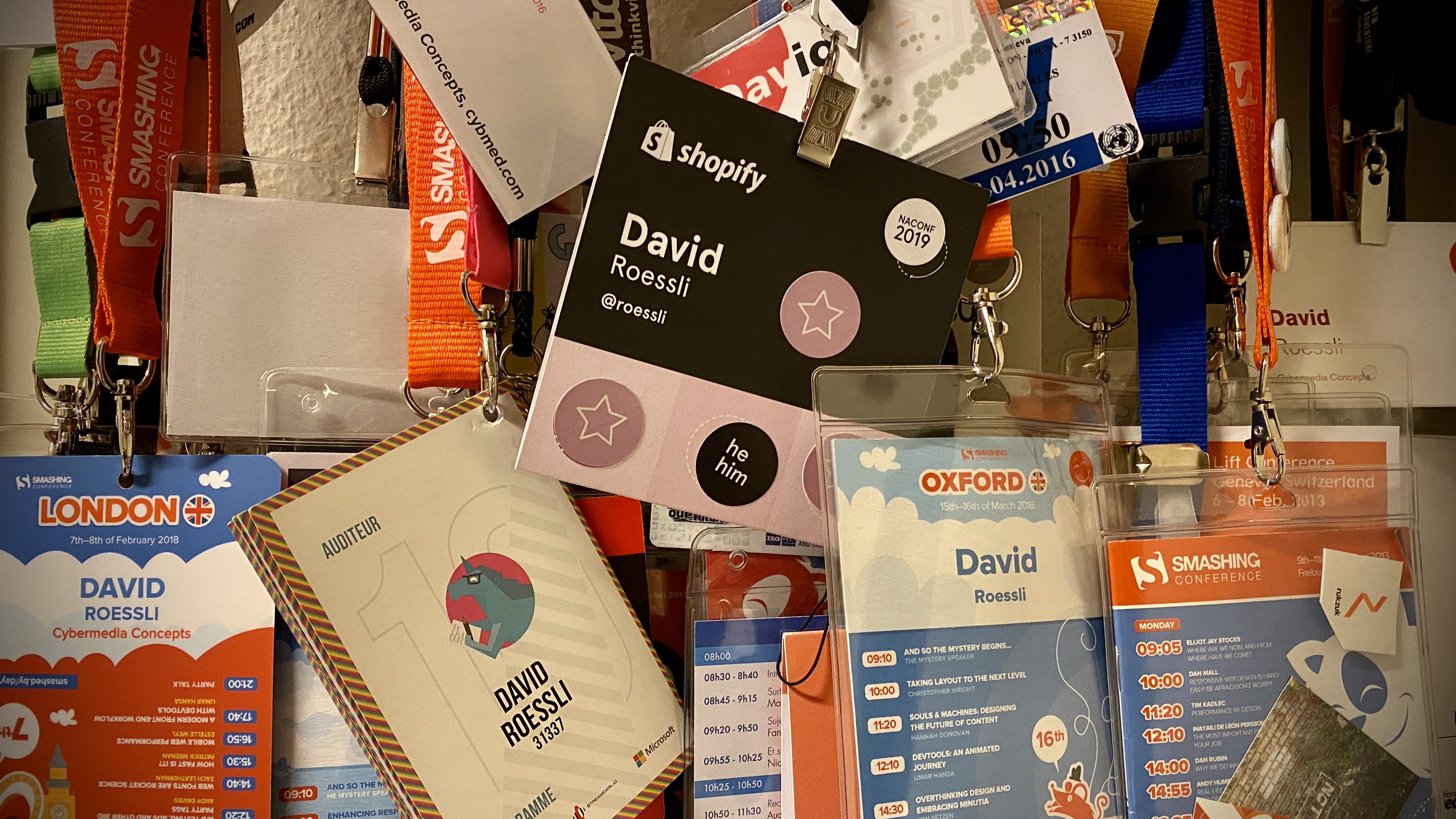 My collections of conference lanyards