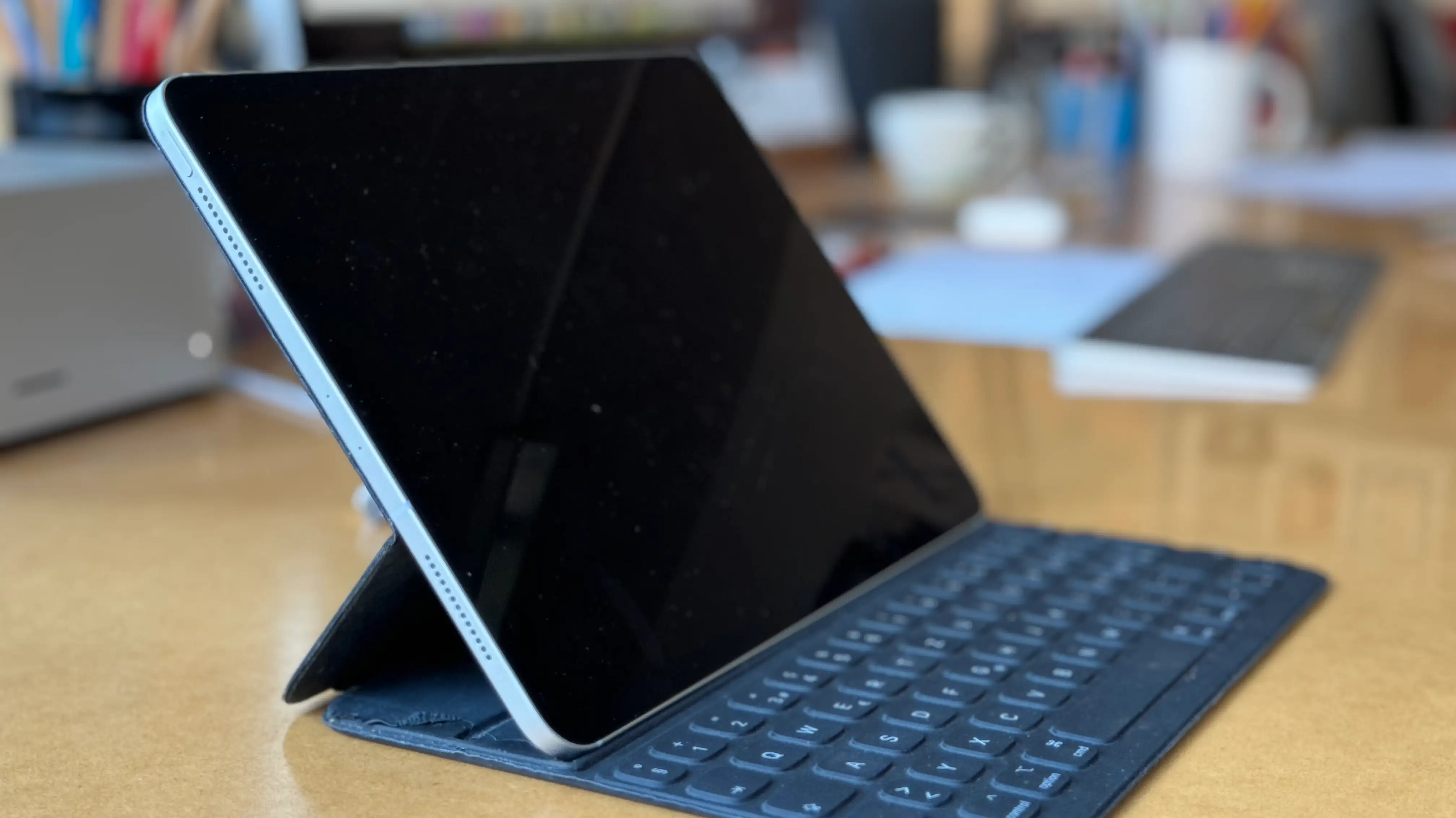 My iPad Pro open in its Smart Keyboard Folio